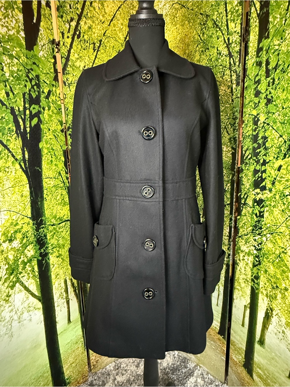 Tulle Black Single-Breasted Wool-Blend Coat